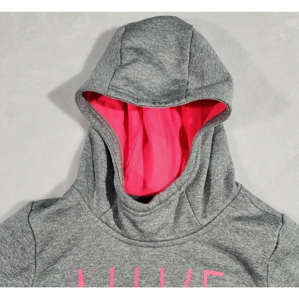 Nike DriFit Girls Small Gray Pink Pullover Hoodie  